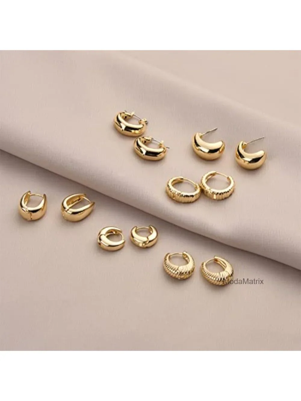 6 Pairs Chunky Gold Hoop Earrings, 14K Gold Plated Hypoallergenic, Thick